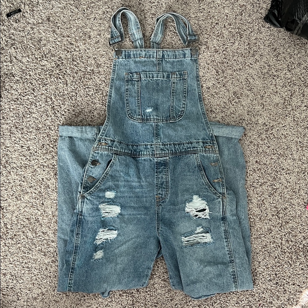 Distressed Denim Overalls